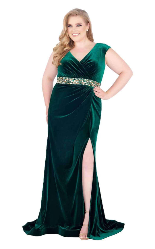 Mac Duggal Fabulouss - 66794F Ruched V-Neck Cap Sleeves Gown with Slit