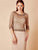 Daymor Couture - 667 Quarter Sleeve Net Embellished Long Gown in Brown