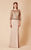 Daymor Couture - 667 Quarter Sleeve Net Embellished Long Gown in Brown