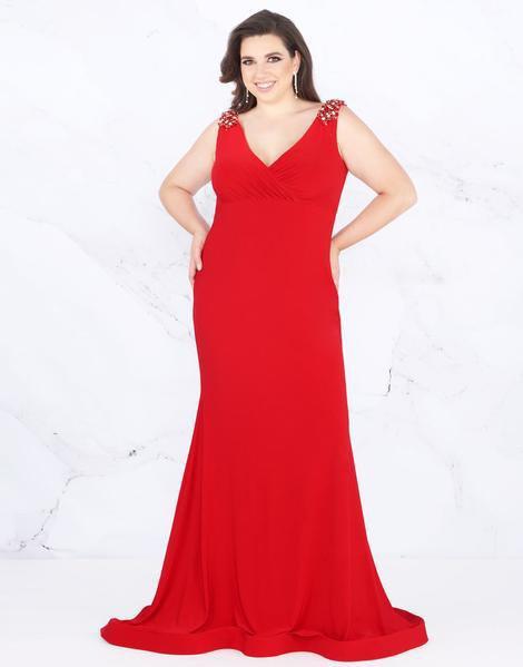 Mac Duggal Fabulouss - 66810F Embellished V-neck Empire Trumpet Dress In Red