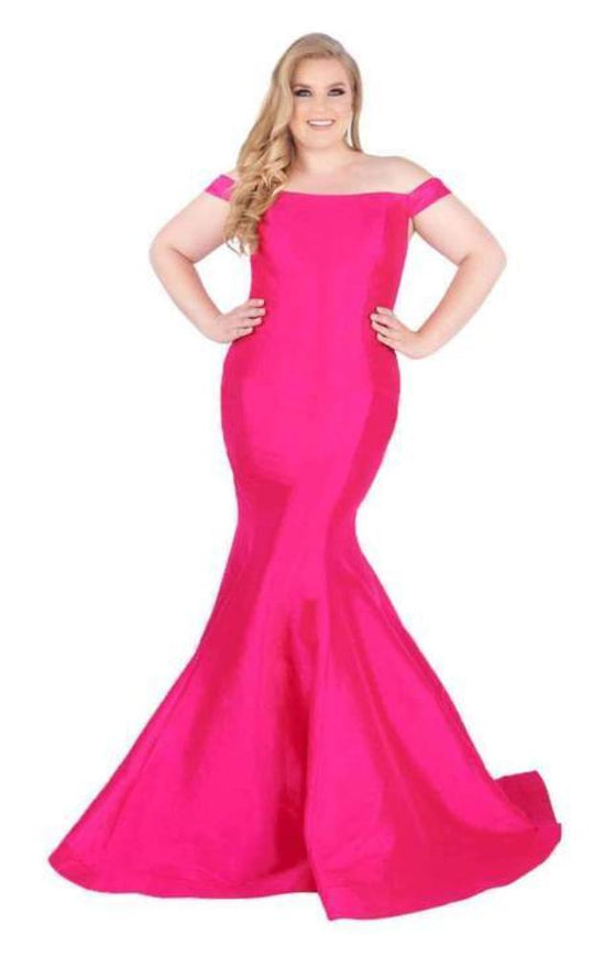 Mac Duggal Fabulouss - 66803F Off-Shoulder Mermaid Dress With Train in Pink