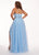 Rachel Allan Curves - 6680 Beaded V-Neck Pleated Gown with Slit In Blue