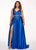 Rachel Allan Curves - 6681 Beaded V-neck Stretch Satin A-line Dress In Blue