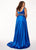 Rachel Allan Curves - 6681 Beaded V-neck Stretch Satin A-line Dress In Blue