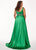 Rachel Allan Curves - 6681 Beaded V-neck Stretch Satin A-line Dress In Green