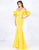 Cassandra Stone - 66857A Ruffle Accented Wide V-neck Mermaid Dress In Yellow
