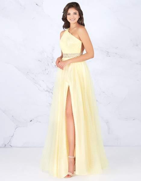 Cassandra Stone - 66859A Embellished One Shoulder A-line Dress In Yellow