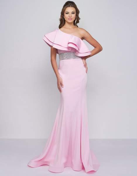 Cassandra Stone - 66867A Ruffled Asymmetrical Sheath Gown In Pink
