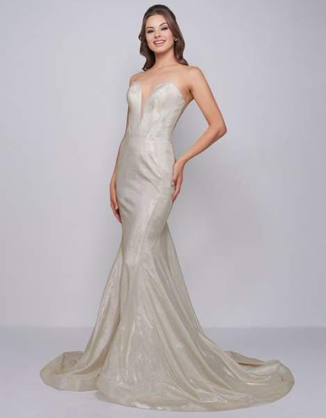 Cassandra Stone - 66918A Plunging Sweetheart Strapless Trumpet Gown In White and Gold