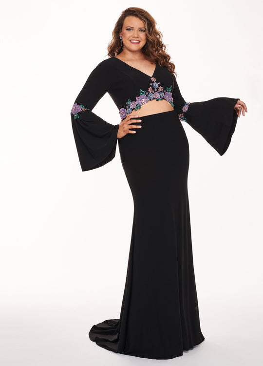 Rachel Allan Curves - 6689 Two Piece Beaded Long Sleeve Jersey Dress In Black