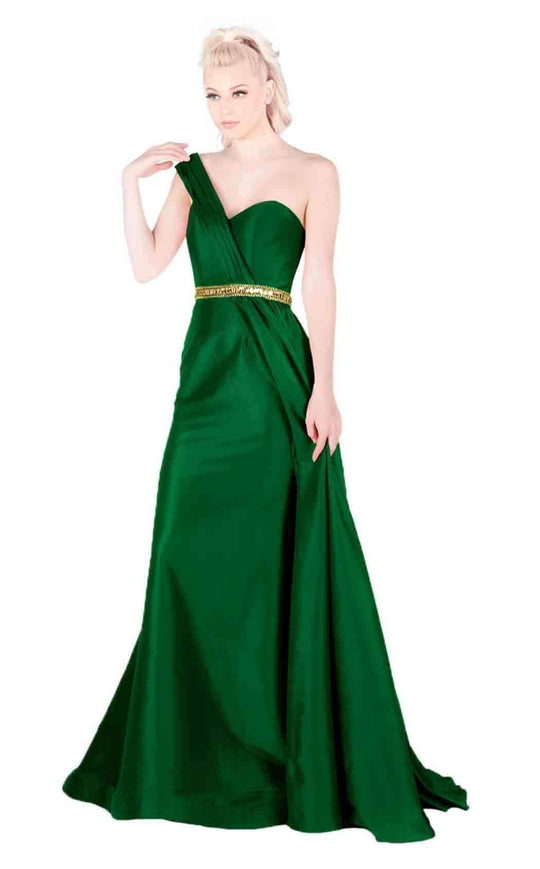 Mac Duggal Flash - 66924L One Shoulder Sweetheart A-Line Gown In Green and Gold