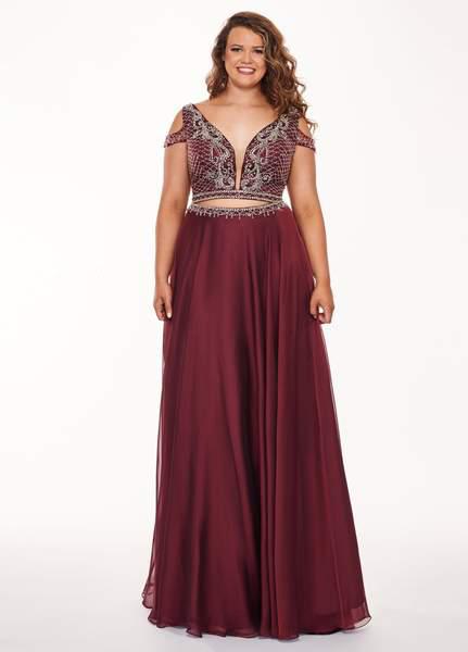Rachel Allan Curves - 6693 Two Piece Beaded Chiffon A-line Dress In Red