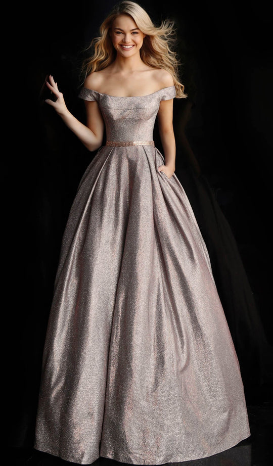 Jovani - 66950 Off-Shoulder Pleated Ballgown