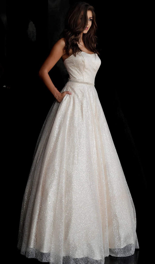 Jovani - 66955 Strapless Semi-Sweetheart Glitter Ballgown In Nude