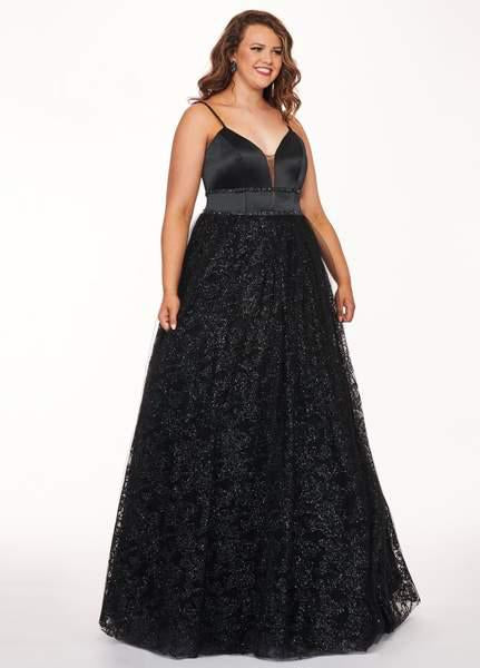 Rachel Allan Curves - 6695 Matte Satin Glitter Tulle Ballgown In Black