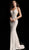 Jovani - 66965 Embellished Plunging V-neck Trumpet Dress With Train in Neutral