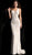 Jovani - 66965 Embellished Plunging V-neck Trumpet Dress With Train in Neutral