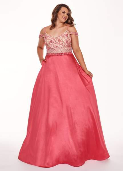 Rachel Allan Curves - 6696 Beaded V-neck Taffeta Ballgown