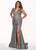 Rachel Allan Curves - 6697 Deep V-neck Glitter Jersey Mermaid Gown In Gray
