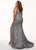 Rachel Allan Curves - 6697 Deep V-neck Glitter Jersey Mermaid Gown In Gray
