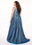 Rachel Allan Curves - 6700 V-neck Glitter Woven A-line Dress With Slit In Blue