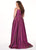 Rachel Allan Curves - 6700 V-neck Glitter Woven A-line Dress With Slit In Pink