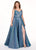 Rachel Allan Curves - 6700 V-neck Glitter Woven A-line Dress With Slit In Blue