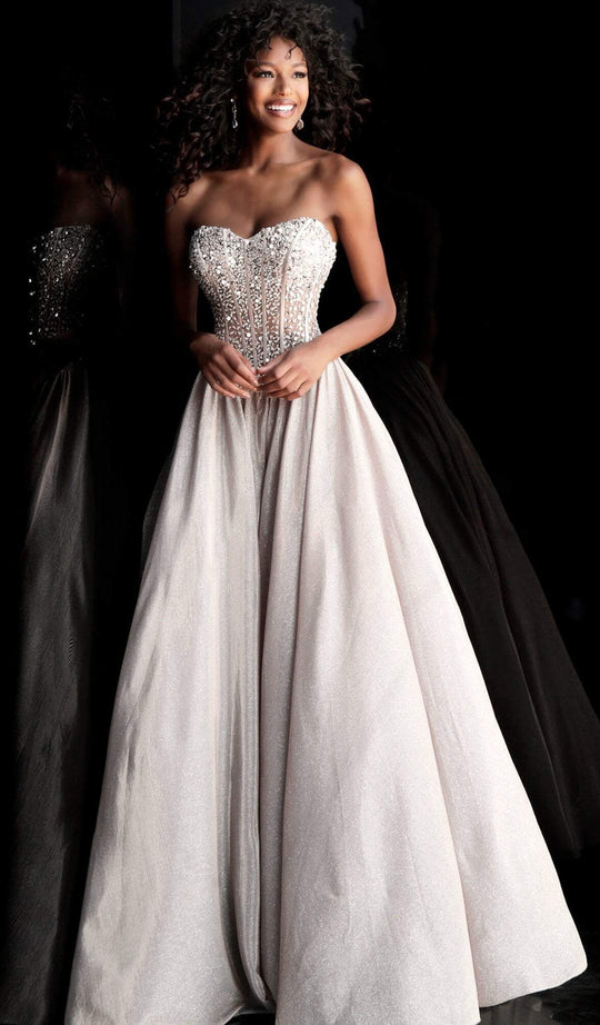 Jovani - 67035 Crystal Embellished Sweetheart Ballgown In Neutral