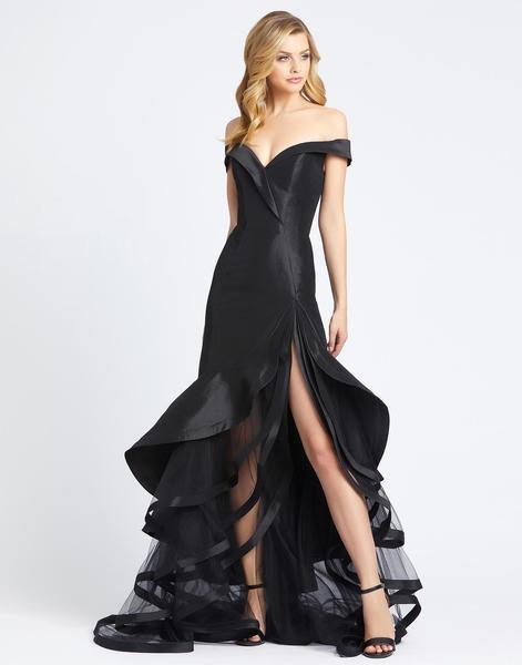 Mac Duggal Evening - 67068D Off Shoulder Tiered Ruffle Long Gown In Black