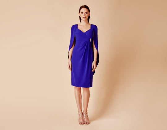 Daymor Couture - 670 Sweetheart Cape Cocktail Dress In Blue