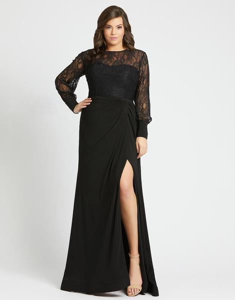 Mac Duggal Fabulouss - 67143F Laced Bodice Long Sleeves A-line Dress In Black
