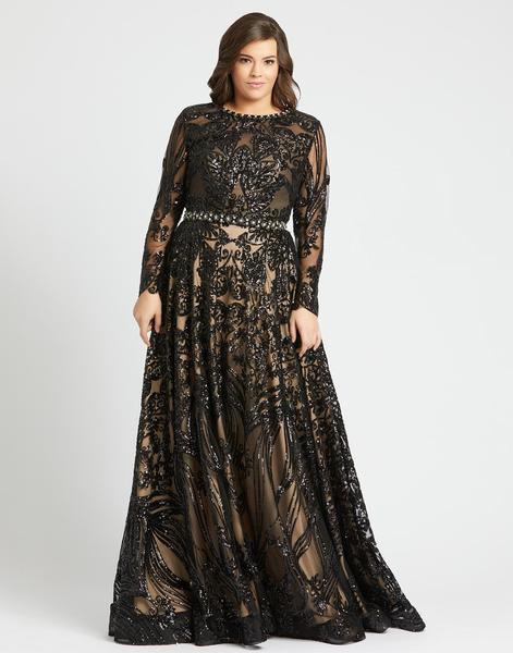 Mac Duggal Fabulouss - 67148F Beaded Neckline and Waist A-line Gown In Black and Neutral