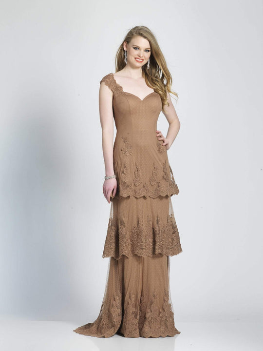 Dave & Johnny - A6730 Lace Embroidered Sweetheart Evening Dress In Brown