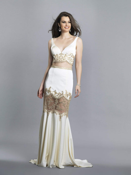 Dave & Johnny - A6732 Two Piece Plunging V-Neck Mermaid Gown In Neutral