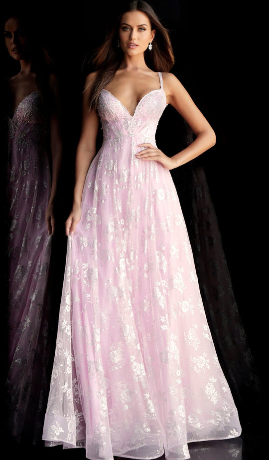 Jovani - 67334 Plunging Sweetheart A-Line Evening Gown In Pink