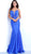 Jovani - 67350 Plunging Illusion Sleeveless Mermaid Prom Dress in Blue