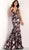 Jovani - Plunging V Neck Floral Print Evening Dress 67362 In Red and Multi-Color