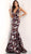 Jovani - Plunging V Neck Floral Print Evening Dress 67362 In Red and Multi-Color