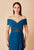 Daymor Couture - 673 Beaded Off-Shoulder Sheath Dress in Blue and Green