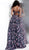 Jovani - 67414 Floral Print V-Neck A-Line Dress In Blue