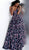 Jovani - 67414 Floral Print V-Neck A-Line Dress In Blue