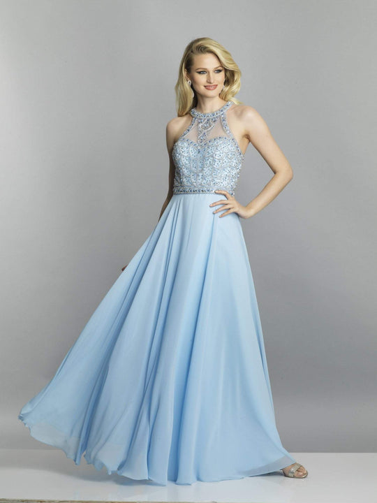 Dave & Johnny - A6745 Bead Embellished Jewel A-Line Gown In Blue