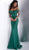 Jovani - 67489 Off Shoulder Cut-out Back Prom Dress with Sweep Train in Green