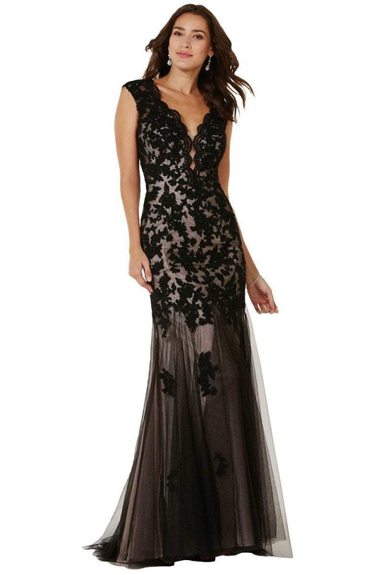 Alyce Paris - Black-Blush, Lace V-Neck Trumpet Dress 6753 in Black and Pink