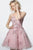 Jovani - 67573 Applique Deep V-neck A-line Dress In Pink and Gold