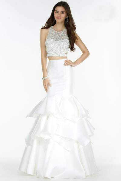Alyce Paris - 6760 Ruffled Trumpet Gown - White