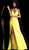 Jovani - 67627 Strapless Deep V-neck A-line Dress With Slit in Yellow