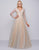 Mac Duggal Prom - 77497M Lattice Plunging V-Neck Long Sleeves Gown In Silver and Nude