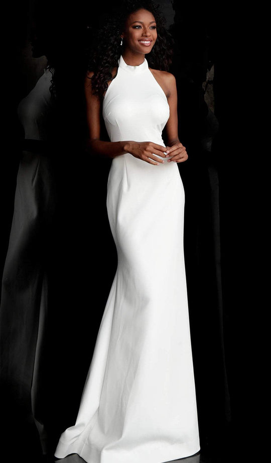 Jovani - 67661 Sleeveless High Halter Trumpet Dress With Train In White