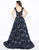 Mac Duggal - 67669R Beaded and Printed Bateau Ballgown in Blue and Multi-Color
